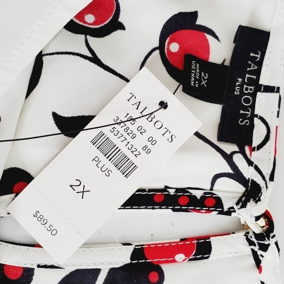 Talbots Plus NWT Floral Top Size 2X Cherry Print Short Sleeve Lightweight Shirt - Picture 9 of 11
